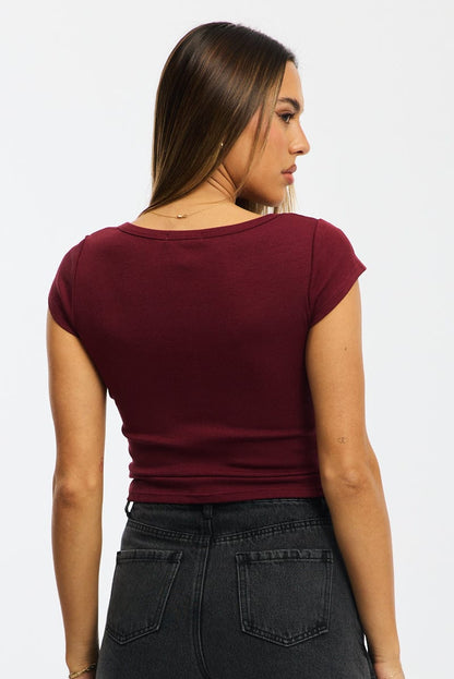 Red Button Down Tee Short Sleeve Rib