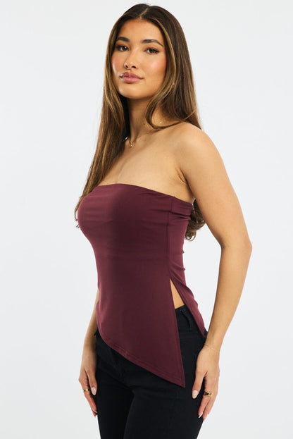 Red Bandeau Top Asymmetric Hem
