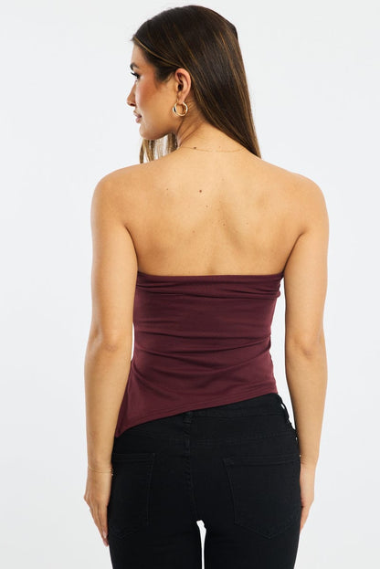 Red Bandeau Top Asymmetric Hem