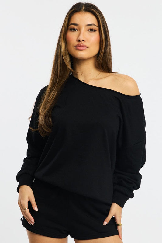 Black Off Shoulder Sweater Long Sleeve