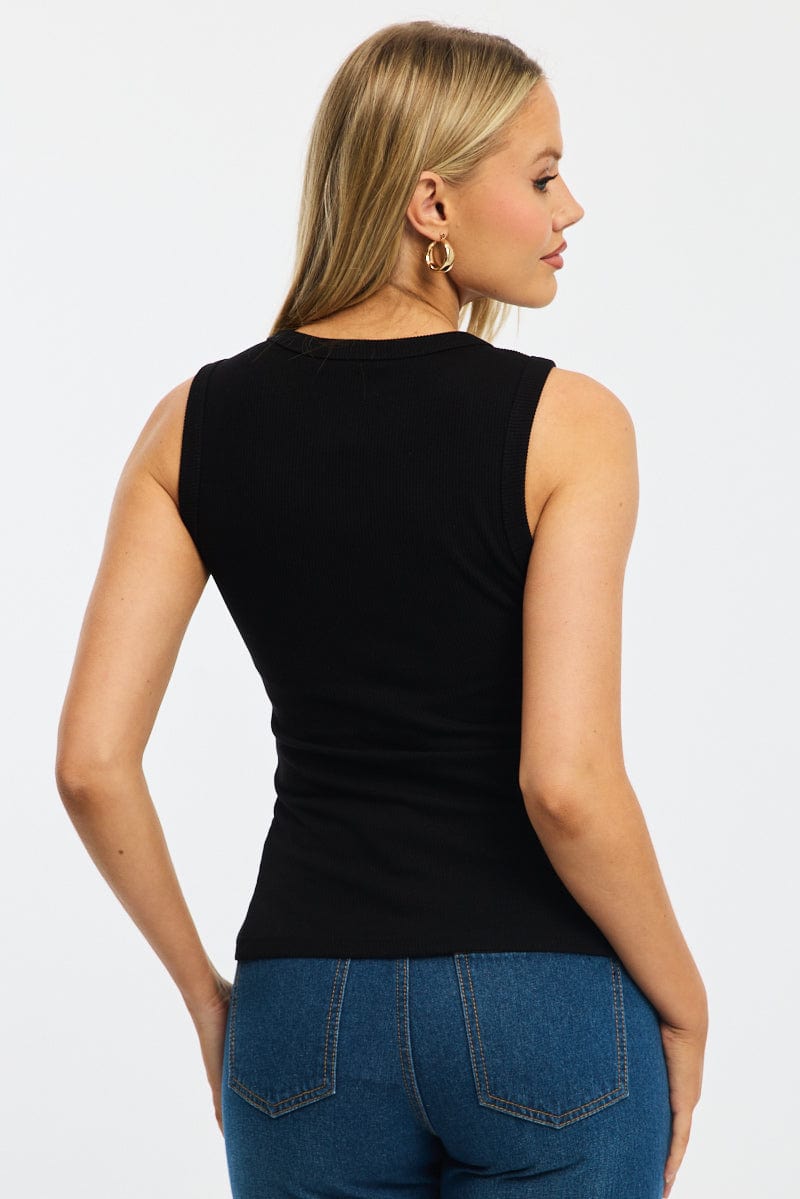 Black Button Front Top Sleeveless