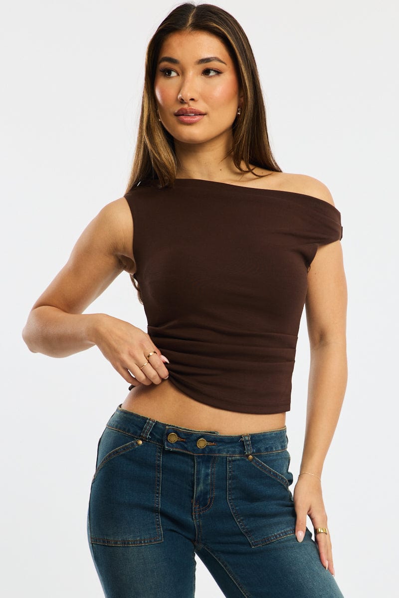 Brown Off Shoulder Top