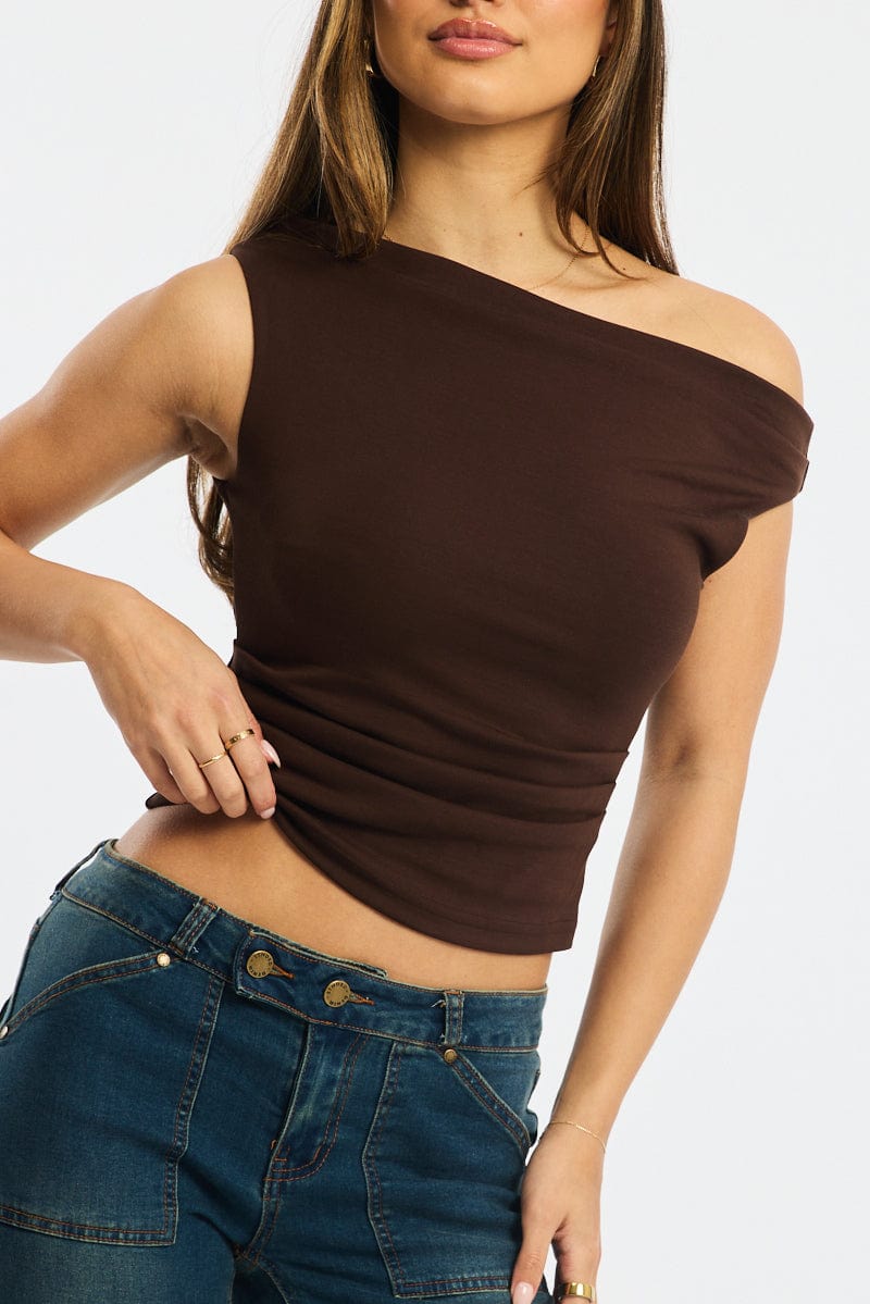 Brown Off Shoulder Top