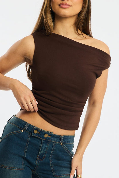 Brown Off Shoulder Top