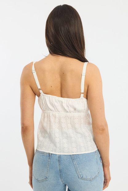 White Cami Top Sleeveless Babydoll Broidery Eyelet