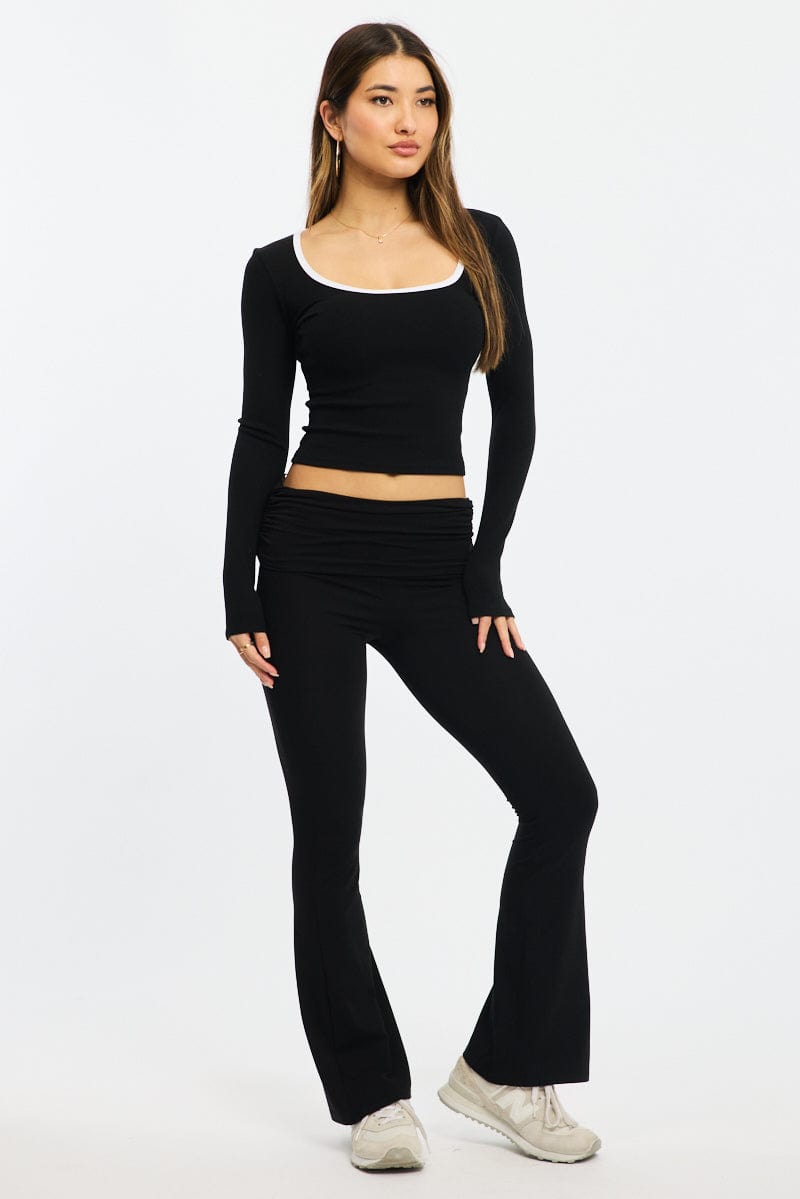 Black Binding Top Long Sleeve Rib Brushed