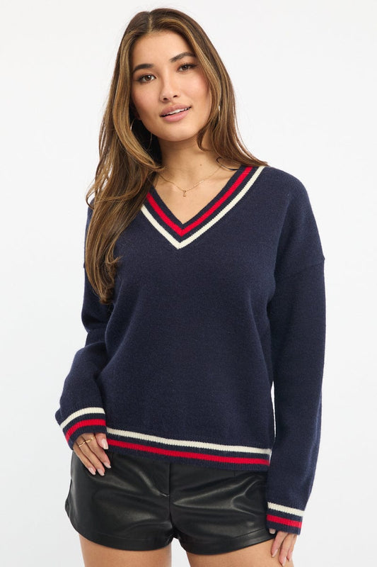 Blue Knit Jumper Long Sleeve V-neck